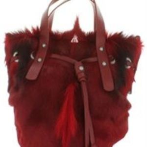 RED FUR and Leather Handbag